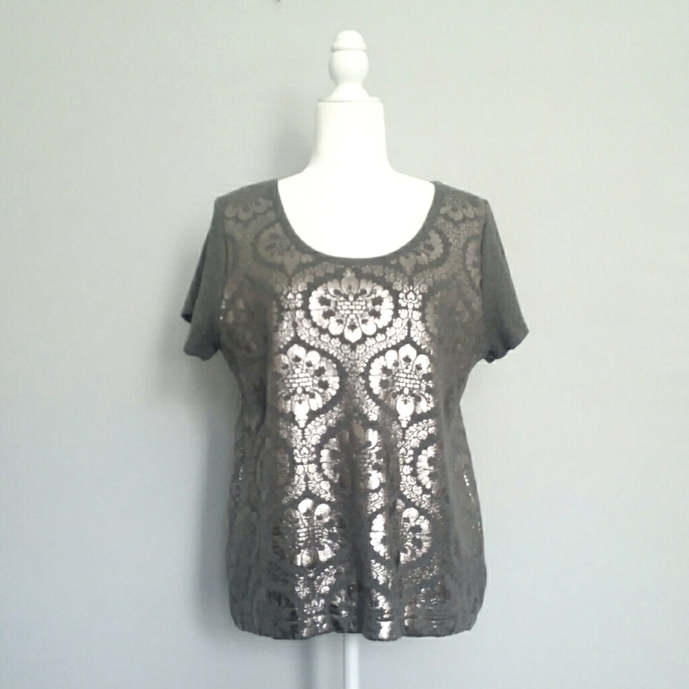 MOTH Top Silver Damask Print Shirt